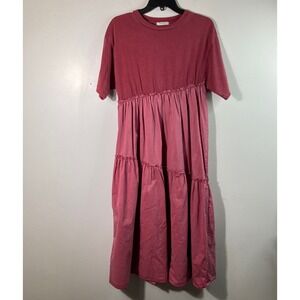Womens Freak's Store Cotton Tiered Dress Pink Short Sleeve Cotton Size F S/M